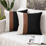 Set of 2 Faux Leather and Linen Throw Pillow Cover 18x18 inch