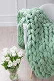 Pale Green Chunky Knit Throw Blankets