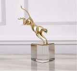 Golden Jaguar Decor with Transparent Crystal Base Set of 2