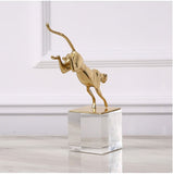 Golden Jaguar Decor with Transparent Crystal Base Set of 2