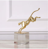 Golden Jaguar Decor with Transparent Crystal Base Set of 2
