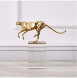 Golden Jaguar Decor with Transparent Crystal Base Set of 2