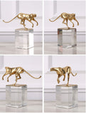 Golden Jaguar Decor with Transparent Crystal Base Set of 2