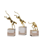 Golden Jaguar Decor with Transparent Crystal Base Set of 2