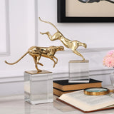 Golden Jaguar Decor with Transparent Crystal Base Set of 2