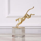 Golden Jaguar Decor with Transparent Crystal Base Set of 2