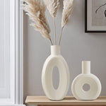 Ceramic Vase - Set of 2 for Home Decor,White Flower Shape Pampas Vases Minimalist Nordic Boho Style for Modern Farmhouse Decor, Living Room、 Kitchen、Mantle、Bedroom、Dining Table、Office
