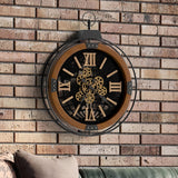 Large Rustic Farmhouse Gear Clock with Moving Gears 