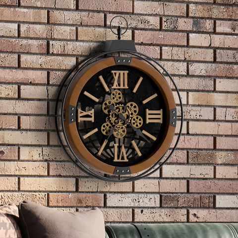 moving gear wall clock Large Rustic Farmhouse Gear Clock with Moving Gears – Basic Outline Interiors