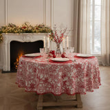 Red Toile Cotton Tablecloth – Pom Pom Trim, French Country Dining