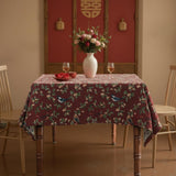 Burgundy Bird Floral Tapestry Tablecloth 