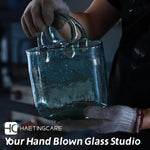 Hand Blown Glass Vase with Unique Design, Clear Glass Vase with Handles in Purse Shape for Decor, Good for Floral Arrangement, Centerpiece & Home Decor_Short