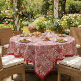 Red Toile Cotton Tablecloth – Pom Pom Trim, French Country Dining
