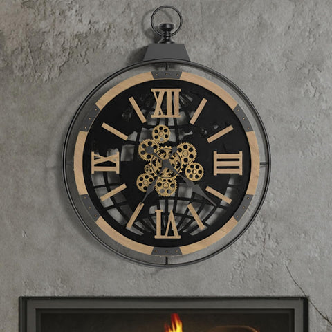 Large Rustic Farmhouse Gear Clock with Moving Gears – Basic Outline Interiors