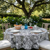 Black and White Toile Cotton Tablecloth – Pom Pom Trim