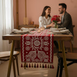 Red Embroidered Cotton Table Runner 