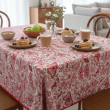 Red Toile Tablecloth – Butterfly Print, Pom Pom Trim