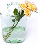 Hand Blown Glass Vase with Unique Design, Clear Glass Vase with Handles in Purse Shape for Decor, Good for Floral Arrangement, Centerpiece & Home Decor_Short
