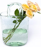 Hand Blown Glass Vase with Unique Design, Clear Glass Vase with Handles in Purse Shape for Decor, Good for Floral Arrangement, Centerpiece & Home Decor_Short