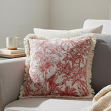 Red Toile Fringe Pillow Cover Tropical Animals Chinoiserie Cushion