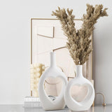 Ceramic Vase - Set of 2 for Home Decor,White Flower Shape Pampas Vases Minimalist Nordic Boho Style for Modern Farmhouse Decor, Living Room、 Kitchen、Mantle、Bedroom、Dining Table、Office