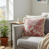 Red Toile Fringe Pillow Cover Tropical Animals Chinoiserie Cushion
