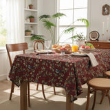 Burgundy Bird Floral Tapestry Tablecloth 