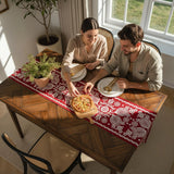 Red Embroidered Cotton Table Runner 