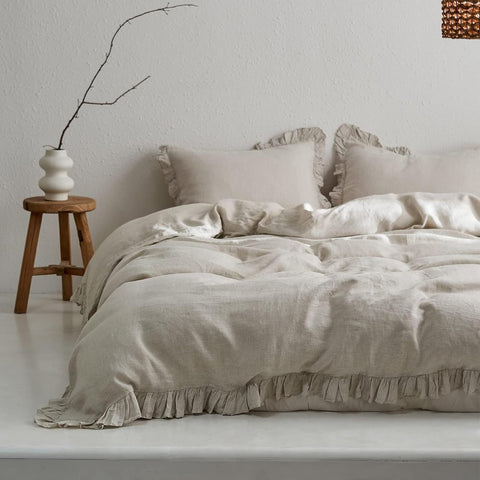 100% Linen Ruffle Duvet Cover Set