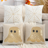 Spooky Plush Sequin Halloween Throw Pillow Cover