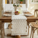 Boho Daisy Lace Table Runner Ivory Crochet Floral Table Decor with Tassels