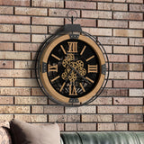 Large Rustic Farmhouse Gear Clock with Moving Gears 