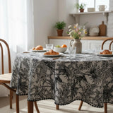 Black and White Toile Cotton Tablecloth – Pom Pom Trim