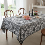 Black and White Toile Cotton Tablecloth – Pom Pom Trim
