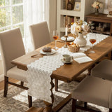 Boho Daisy Lace Table Runner Ivory Crochet Floral Table Decor with Tassels