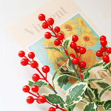 5pcs Christmas Red Berry Holly Leaves