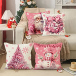 Pink Christmas Santa Claus Pillowcase set of 4