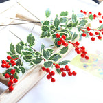 5pcs Christmas Red Berry Holly Leaves