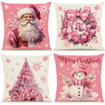 Pink Christmas Santa Claus Pillowcase set of 4