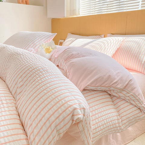 Pink Seersucker Bedding Set