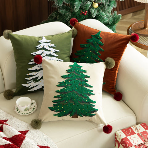 Christmas Tree Embroidered Pillow Covers