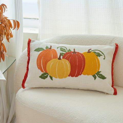 Pumpkin Embroidered Throw Pillow Cover