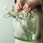 Hand Blown Glass Vase with Unique Design, Clear Glass Vase with Handles in Purse Shape for Decor, Good for Floral Arrangement, Centerpiece & Home Decor_Short