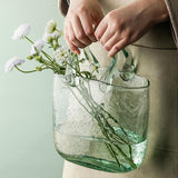 Hand Blown Glass Vase with Unique Design, Clear Glass Vase with Handles in Purse Shape for Decor, Good for Floral Arrangement, Centerpiece & Home Decor_Short