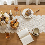 Boho Daisy Lace Table Runner Ivory Crochet Floral Table Decor with Tassels