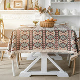 Kilim Tablecloth with Fringe, Boho Southwest Woven Table Cover
