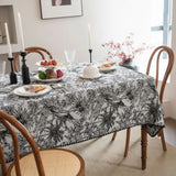 Black and White Toile Cotton Tablecloth – Pom Pom Trim