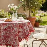 Red Toile Cotton Tablecloth – Pom Pom Trim, French Country Dining