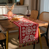 Red Embroidered Cotton Table Runner 