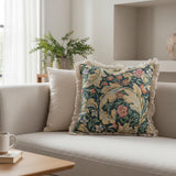 Vintage Botanical Tapestry Pillow Cover with Fringe